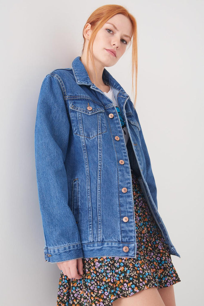 A Combination With Denim Jacket and Sweatshirt