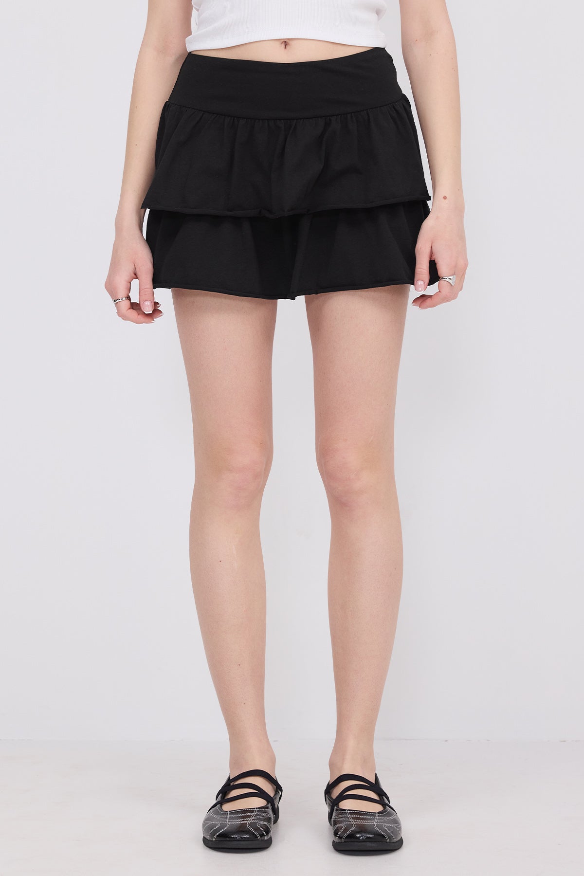 Black_Elastic-Waist-Ruffle-Mini-Skirt-addax
