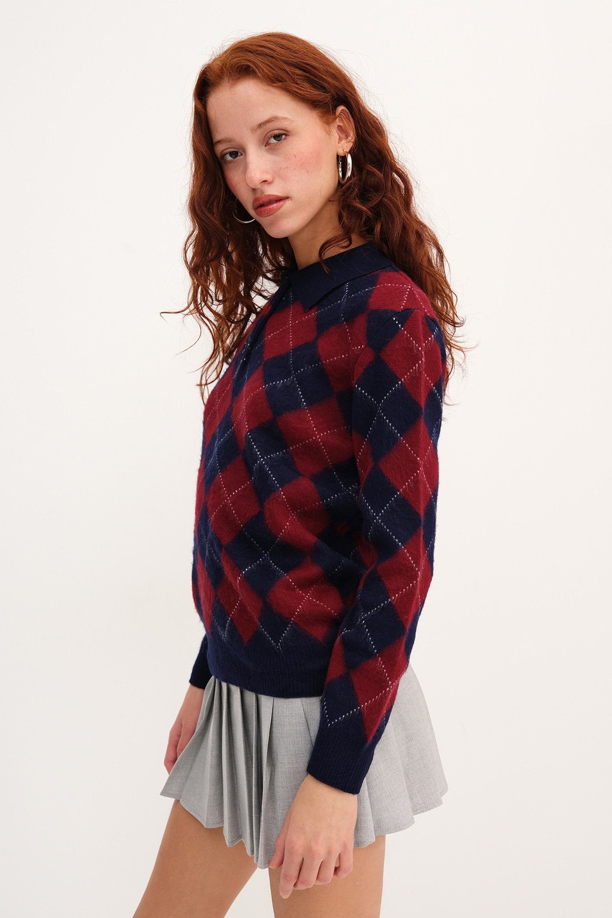 Night-Blue_Polo-Neck-Argyle-Knit- Sweater-addax