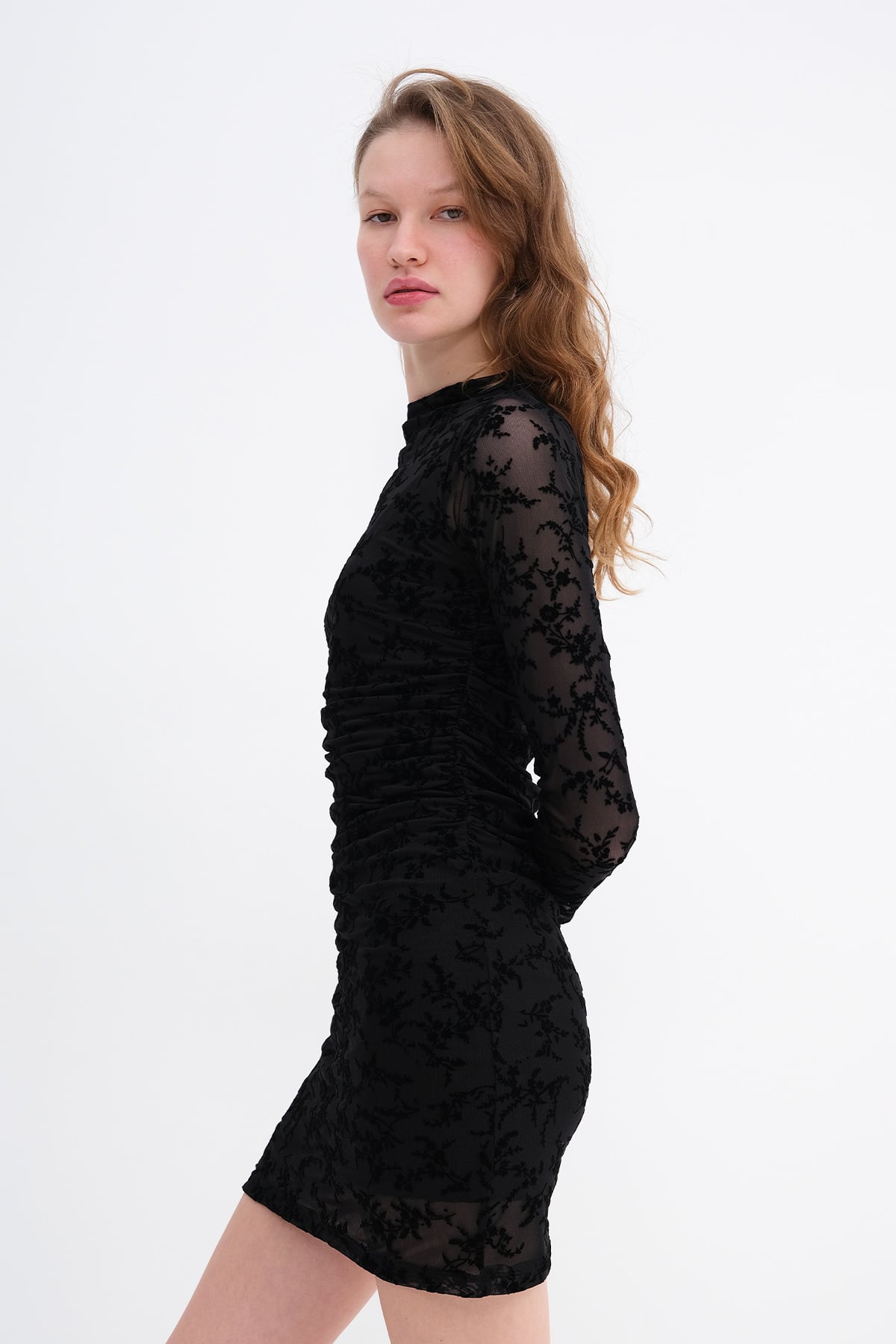 Black_Patterned-Ruched-Mini-Dress-addax