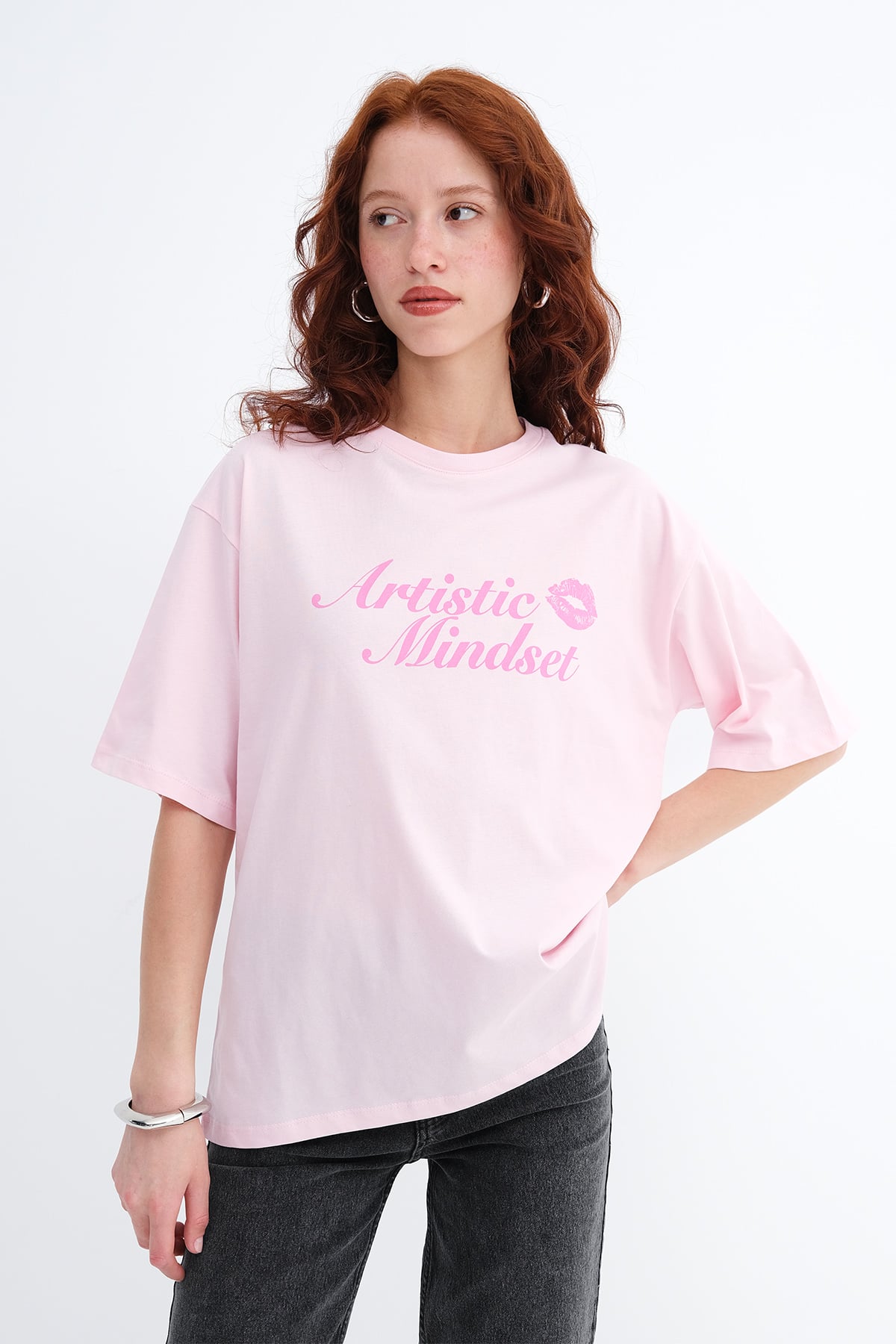 Pink_Crew-Neck-Printed-T-shirt-addax