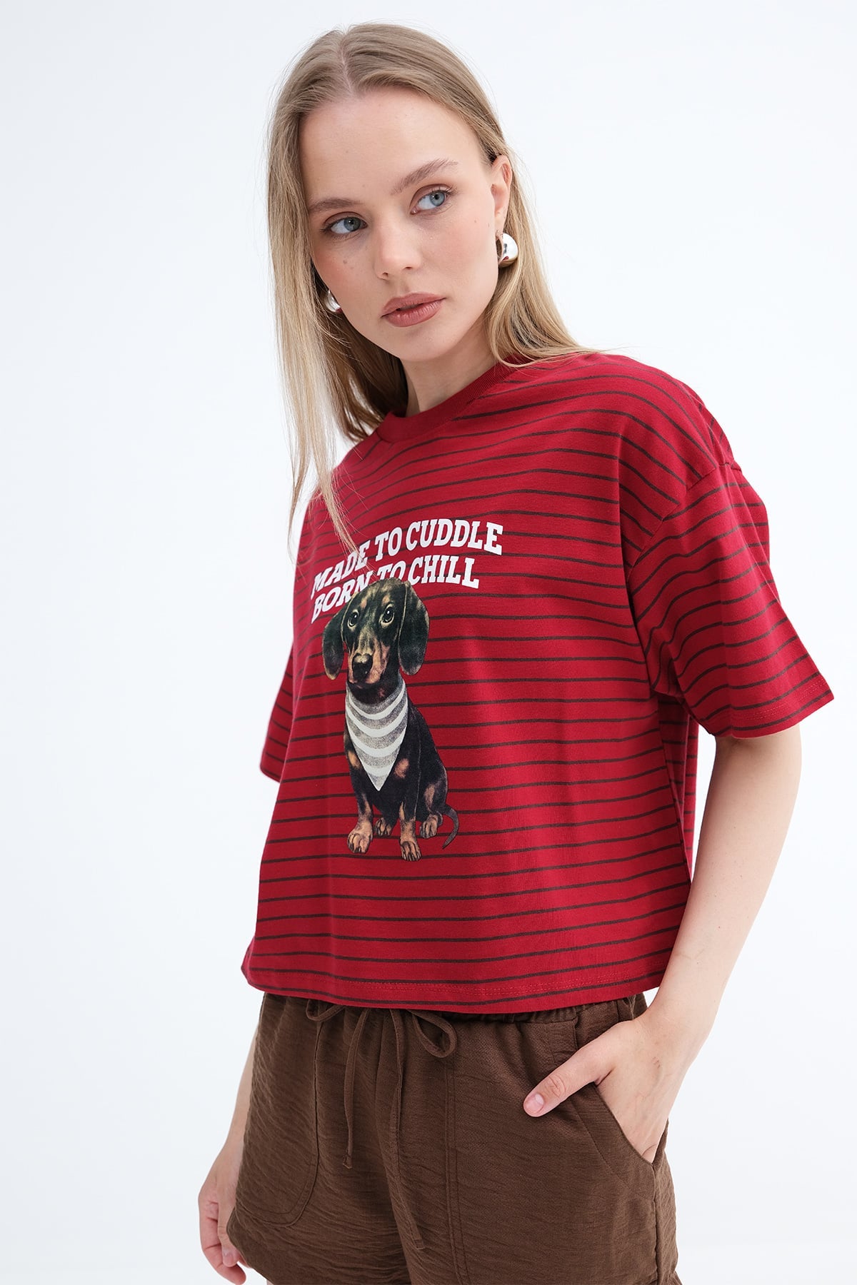 Bright-Red_Köpek-Baskılı-Çizgili-T-shirt-P10676-addax