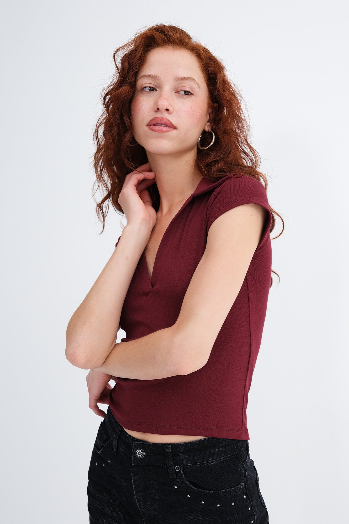 Burgundy_Polo-Collar-Modal-T-shirt-addax
