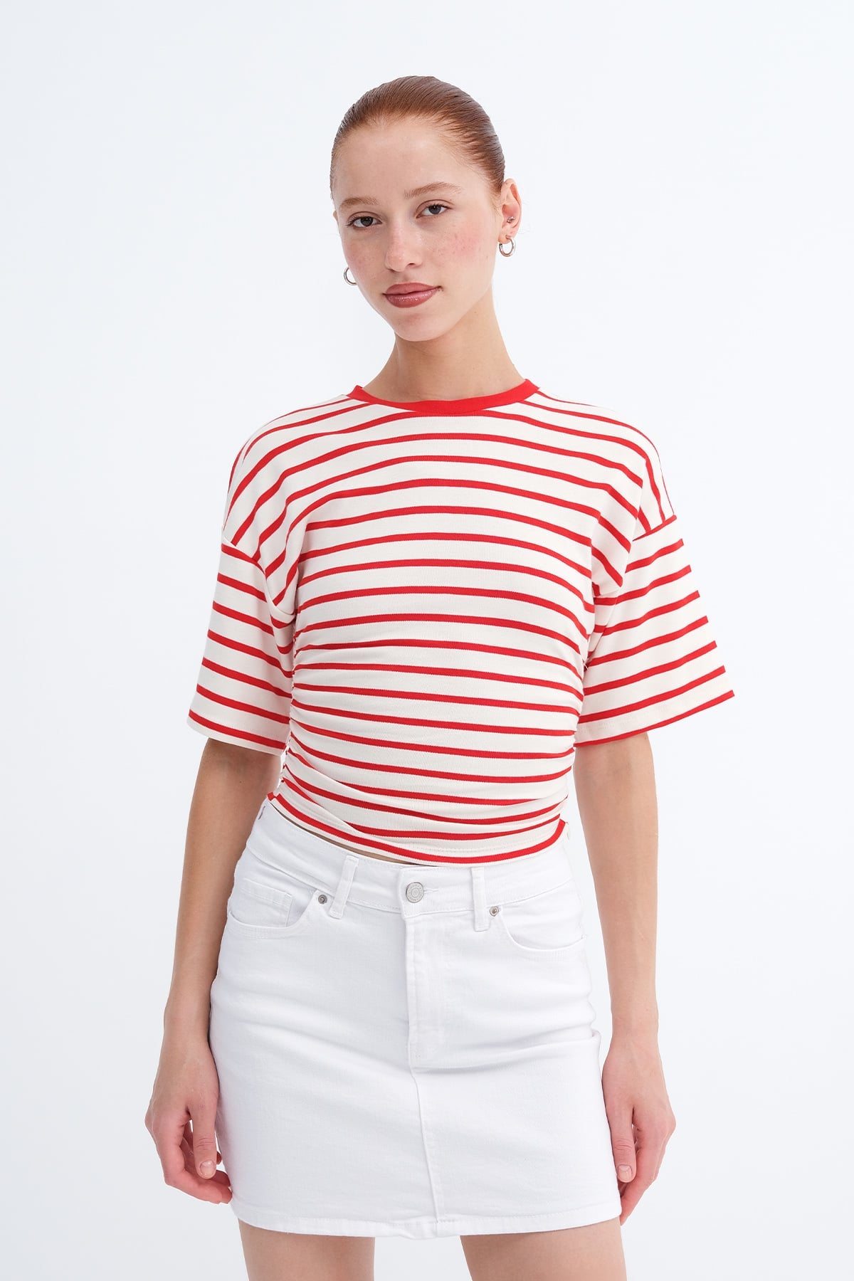 Ecru---Red_Side-Zip-Striped-Blouse-addax