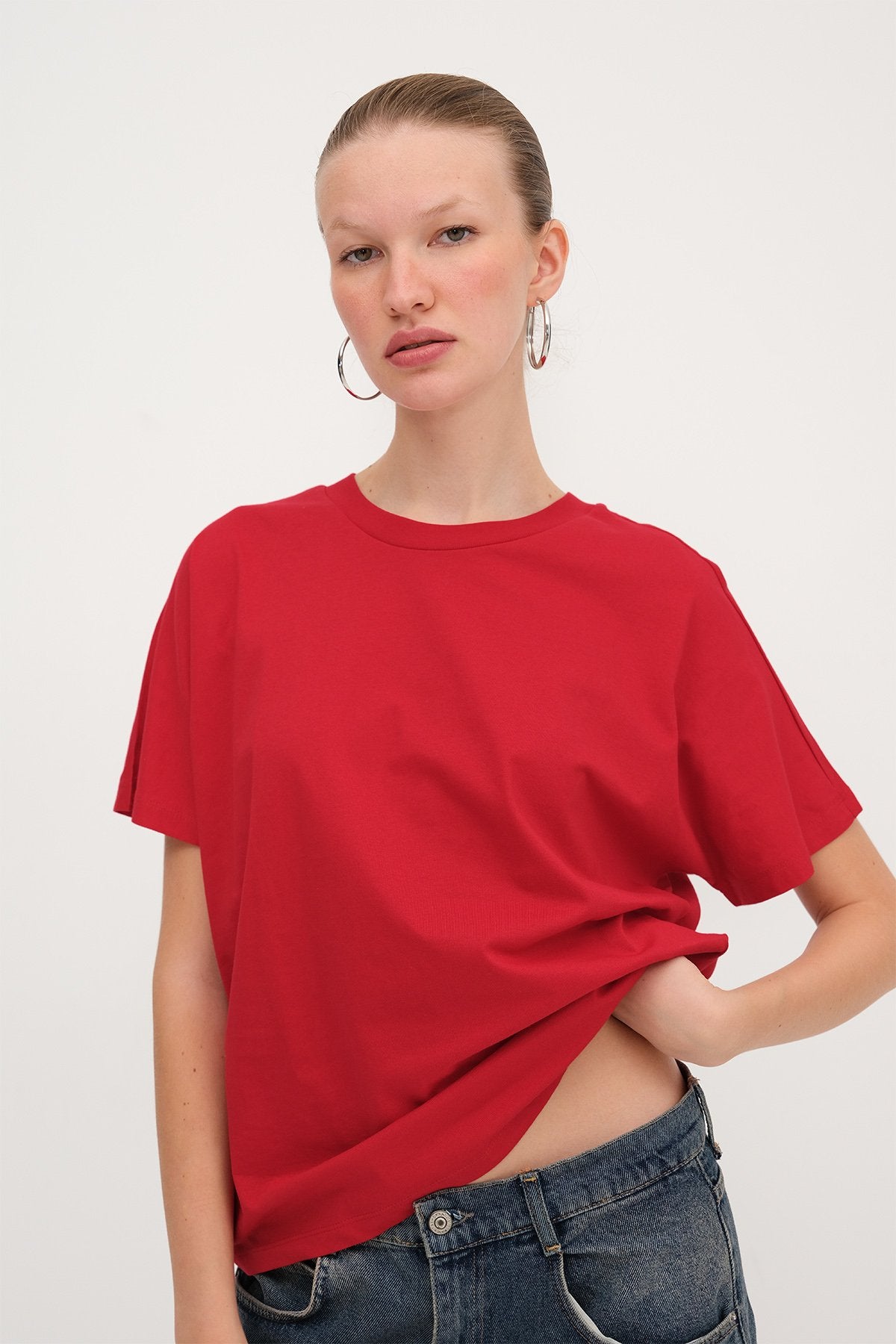Bright Red_ Oversized-Basic-T-shirt-addax