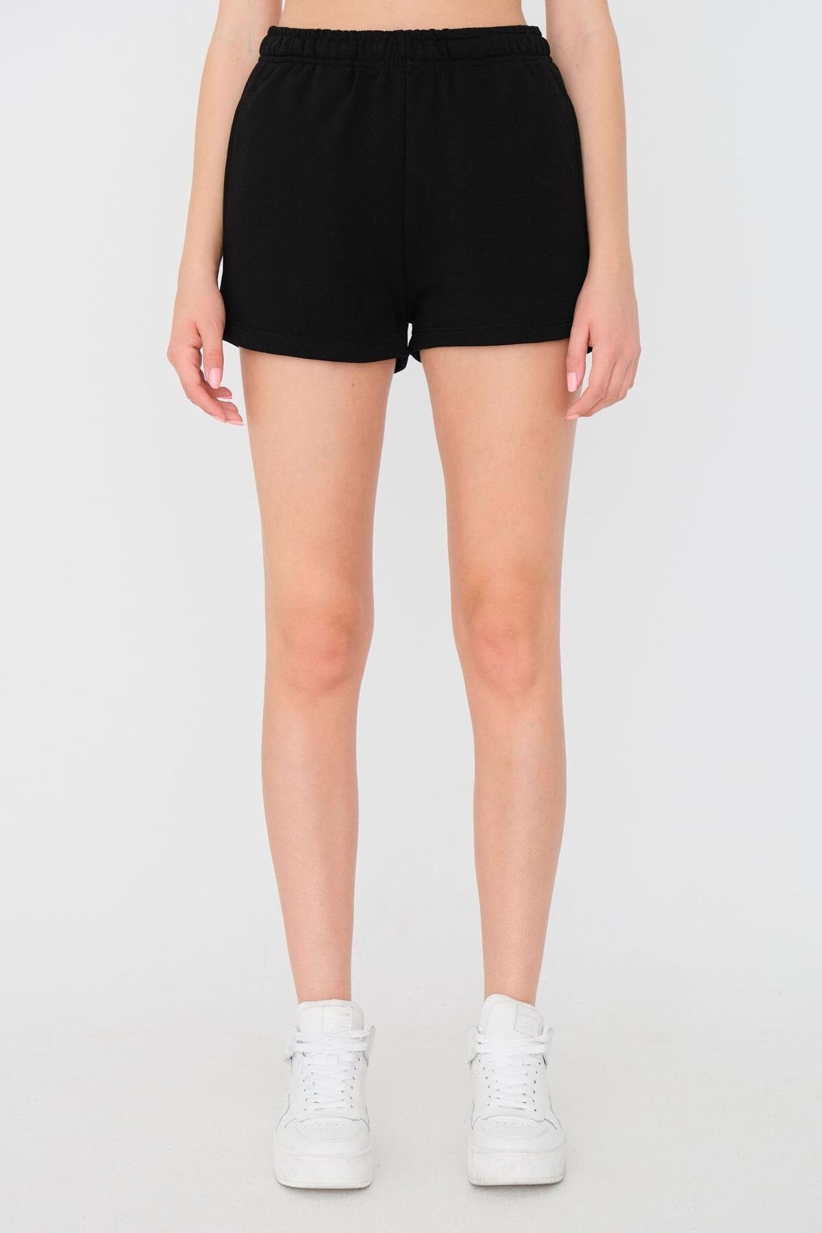 Black_Elastic-Waist-Shorts-With-Pocket-addax
