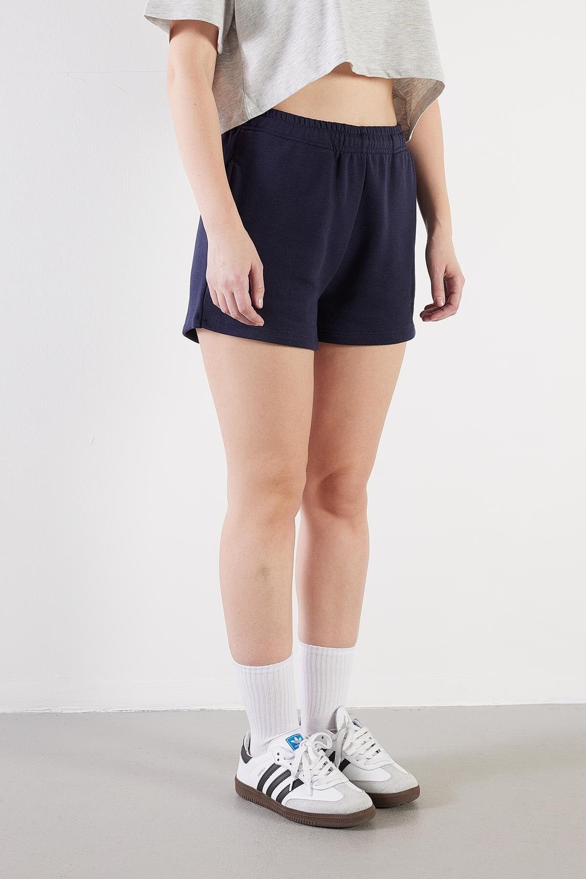 Night-Blue_Elastic-Waist-Shorts-With-Pocket-addax