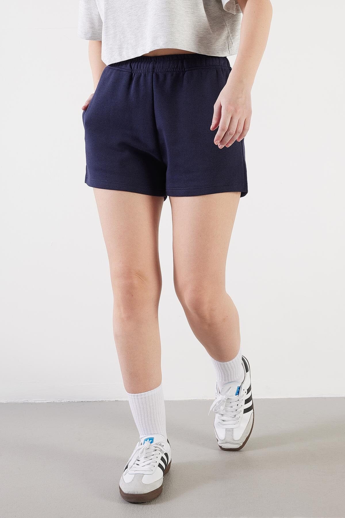 Night-Blue_Elastic-Waist-Shorts-With-Pocket-addax