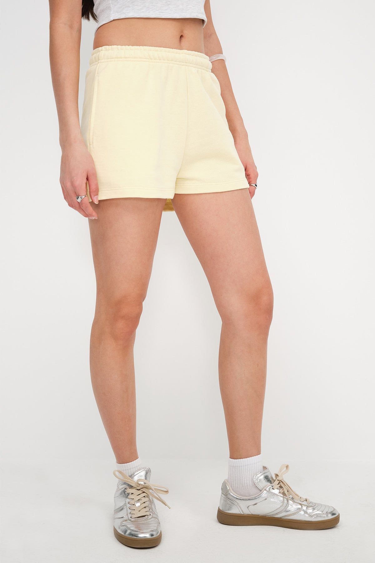 Light-Yellow_Elastic-Waist-Shorts-With-Pocket-addax