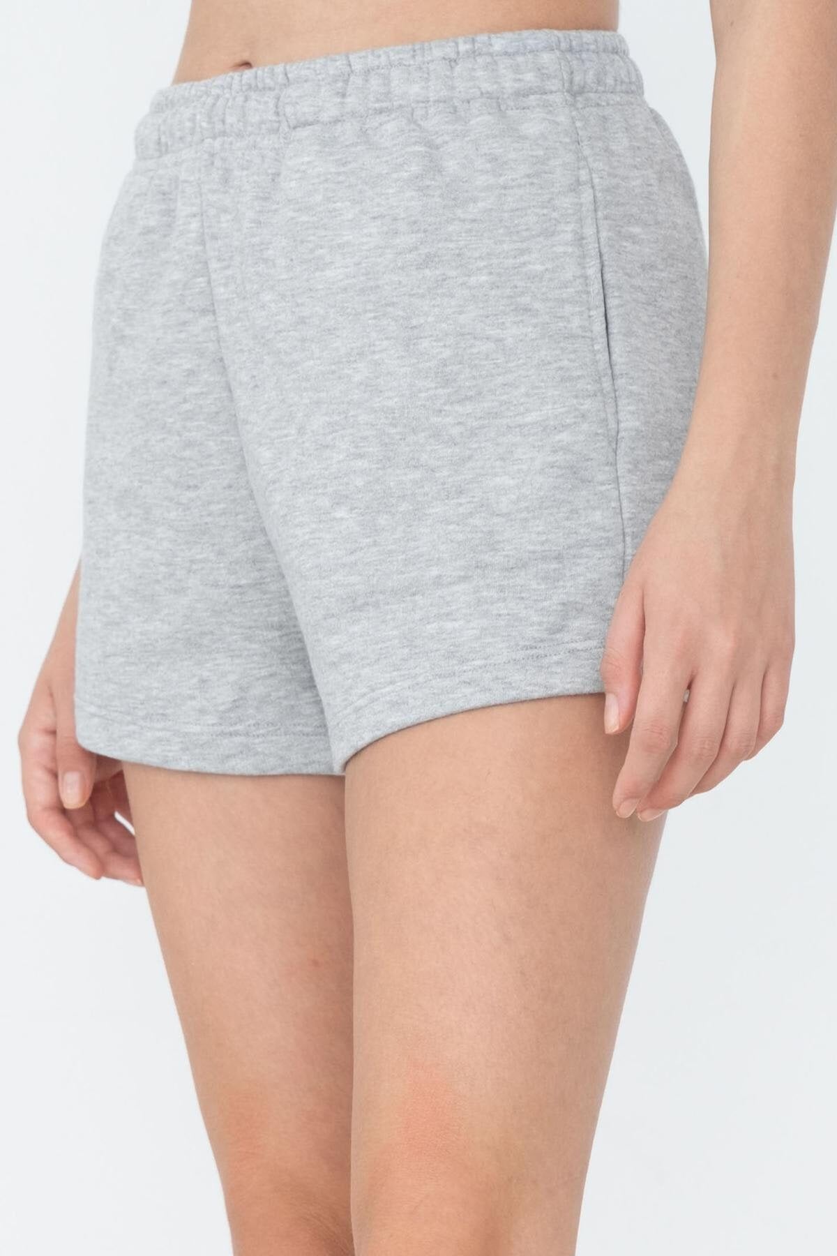 Grey-Melange_Elastic-Waist-Shorts-With-Pocket-addax