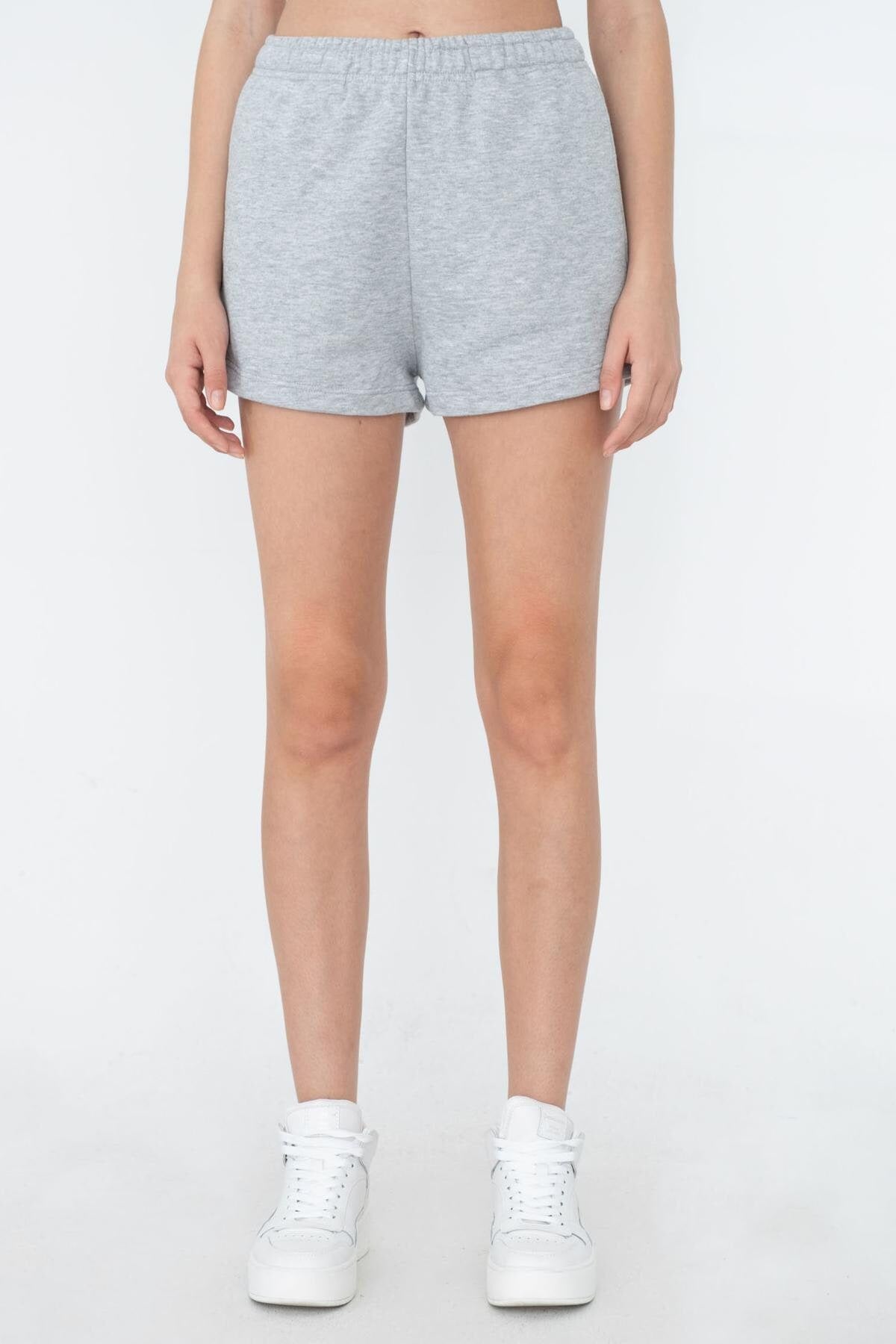 Grey-Melange_Elastic-Waist-Shorts-With-Pocket-addax