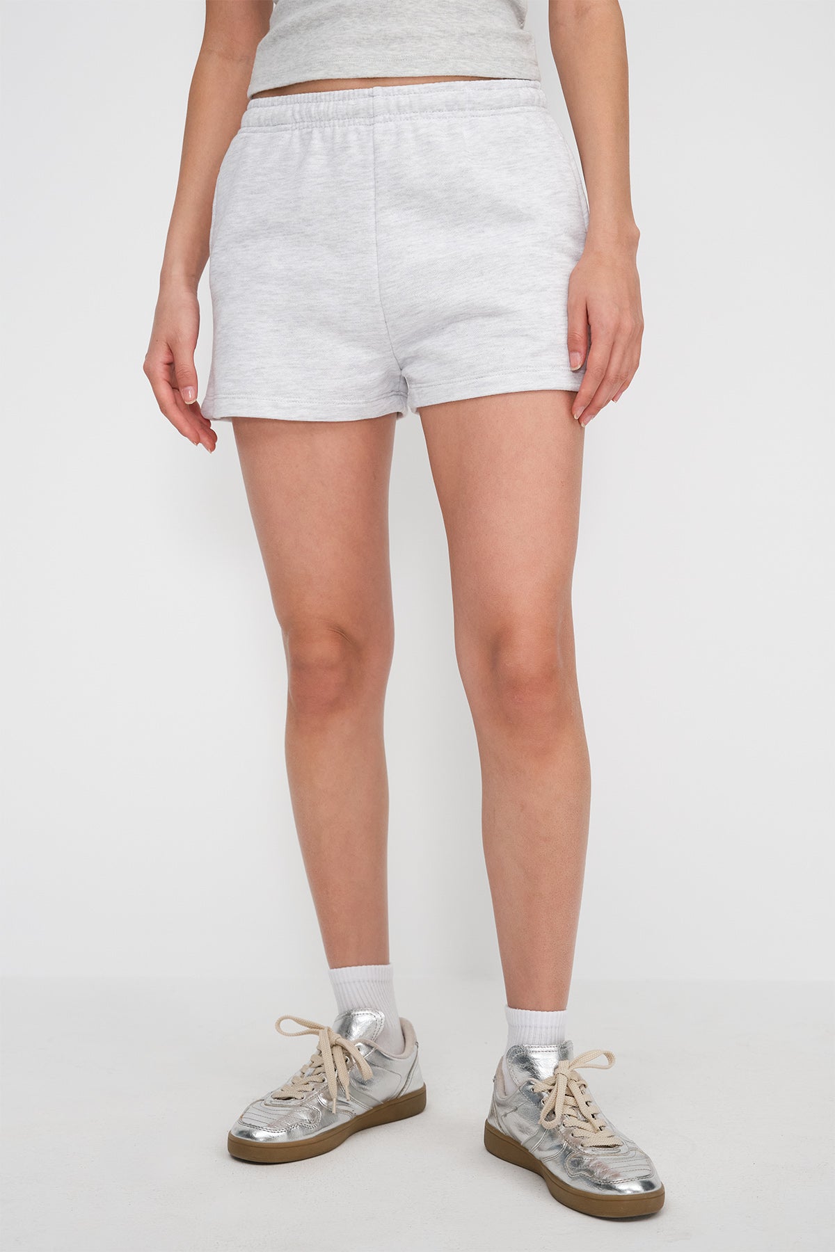 Snow-Melange_Elastic-Waist-Shorts-With-Pocket-addax