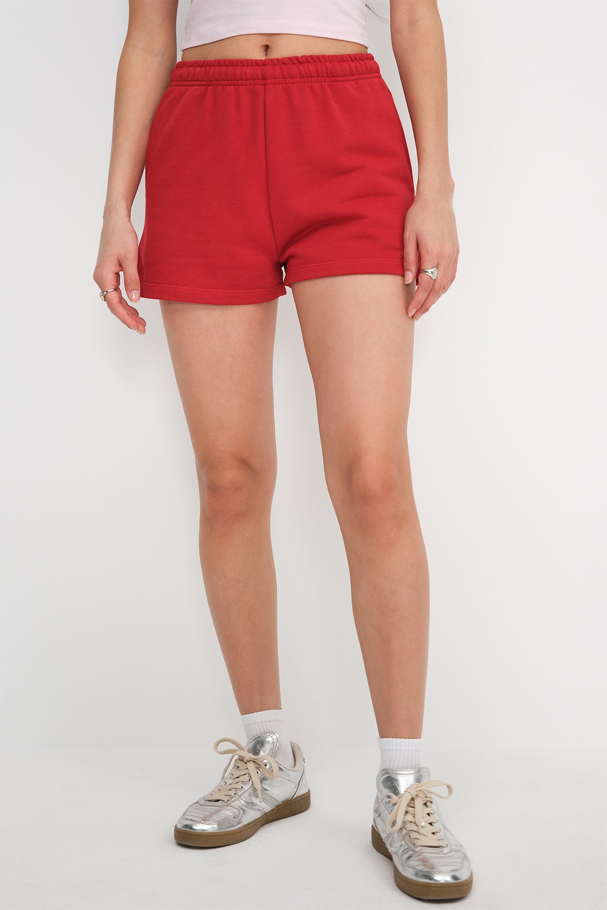 Bright-Red_Elastic-Waist-Shorts-With-Pocket-addax