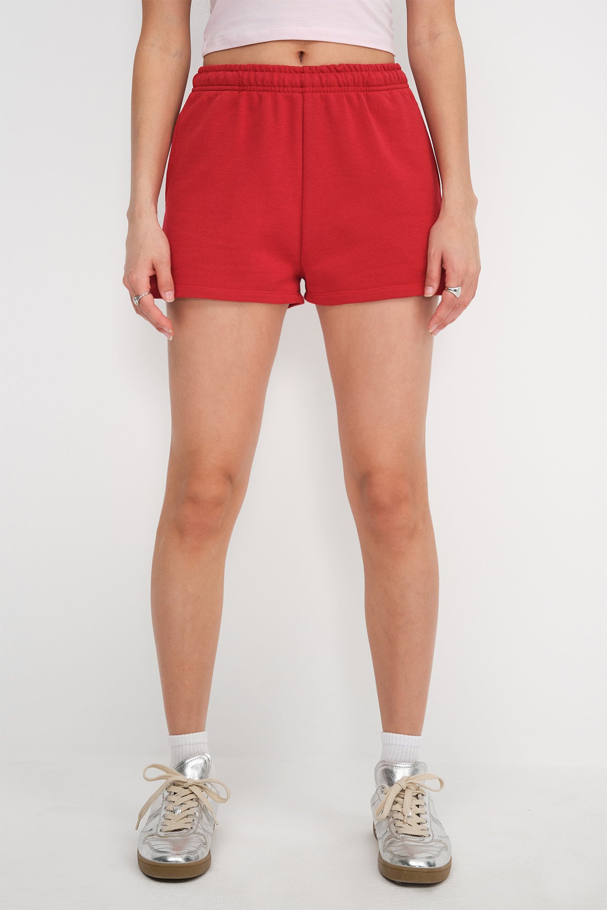 Bright-Red_Elastic-Waist-Shorts-With-Pocket-addax