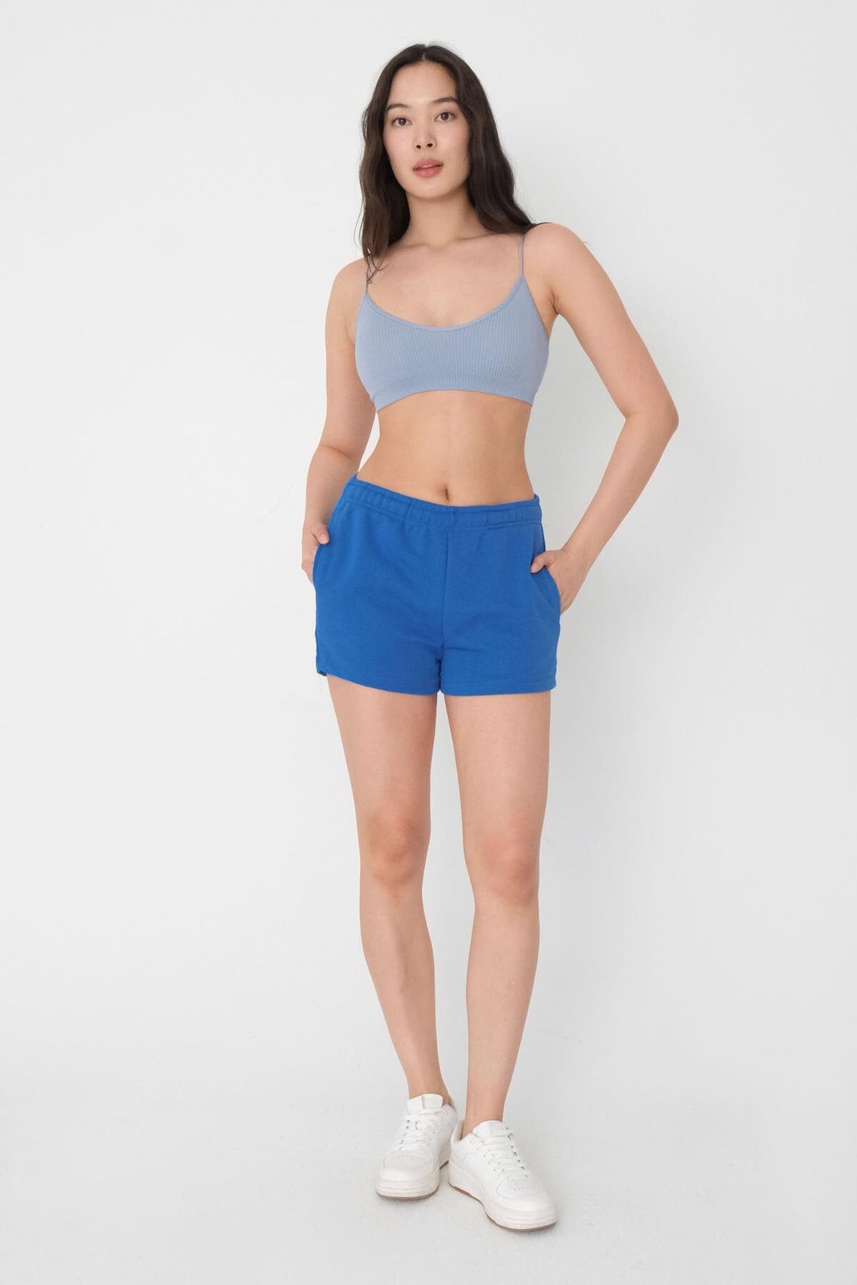 Sky-Blue_Elastic-Waist-Shorts-With-Pocket-addax