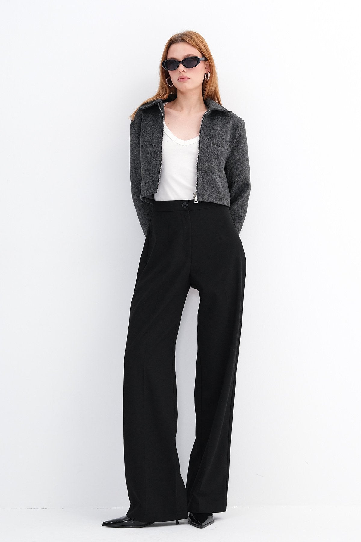 High-Waisted Wide Leg Trousers