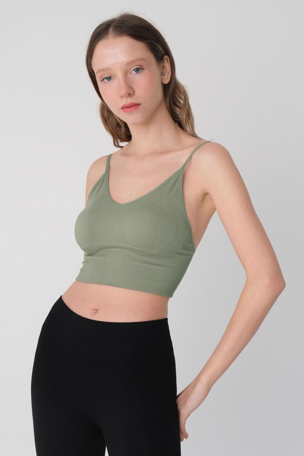 Khaki_V-Neck-Seamless-Crop-Top-addax