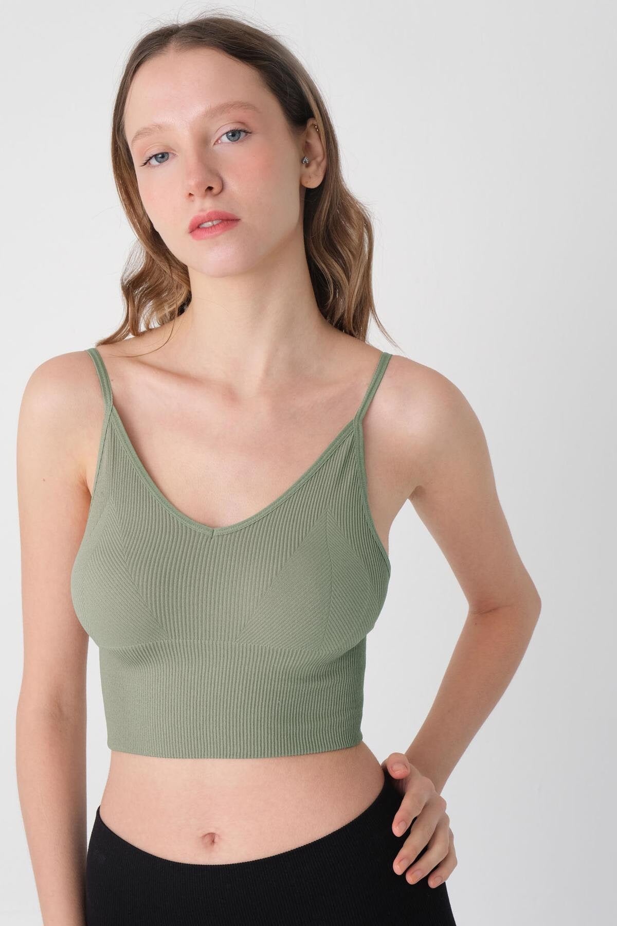 Khaki_V-Neck-Seamless-Crop-Top-addax