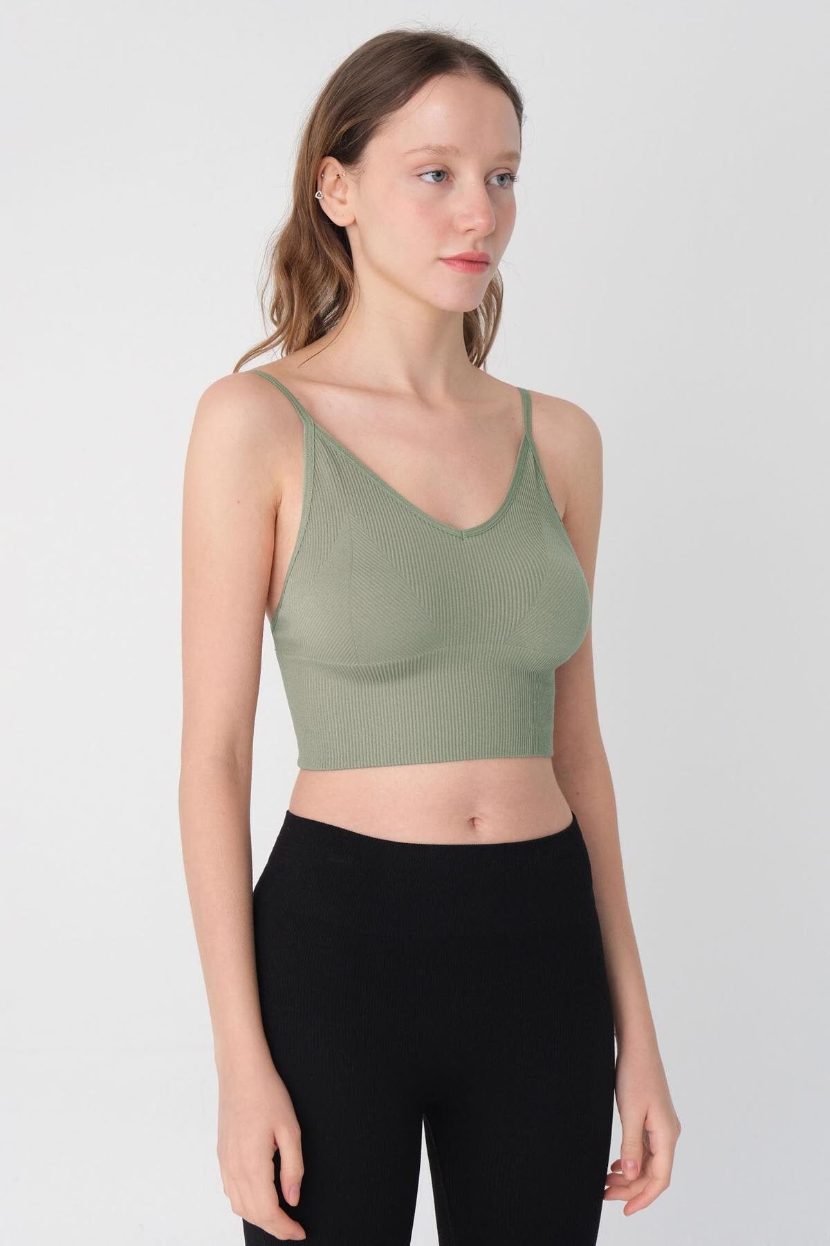 Khaki_V-Neck-Seamless-Crop-Top-addax