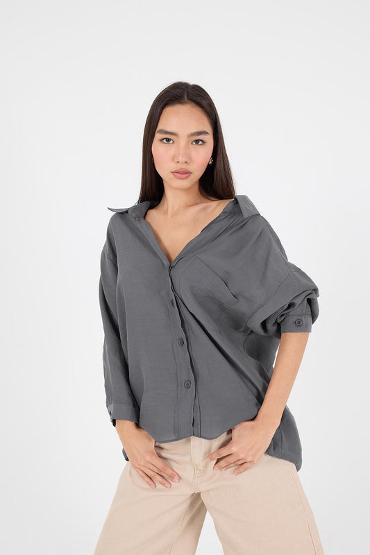 Charcoal_Oversize-Shirt-With-Pocket-Detail-addax