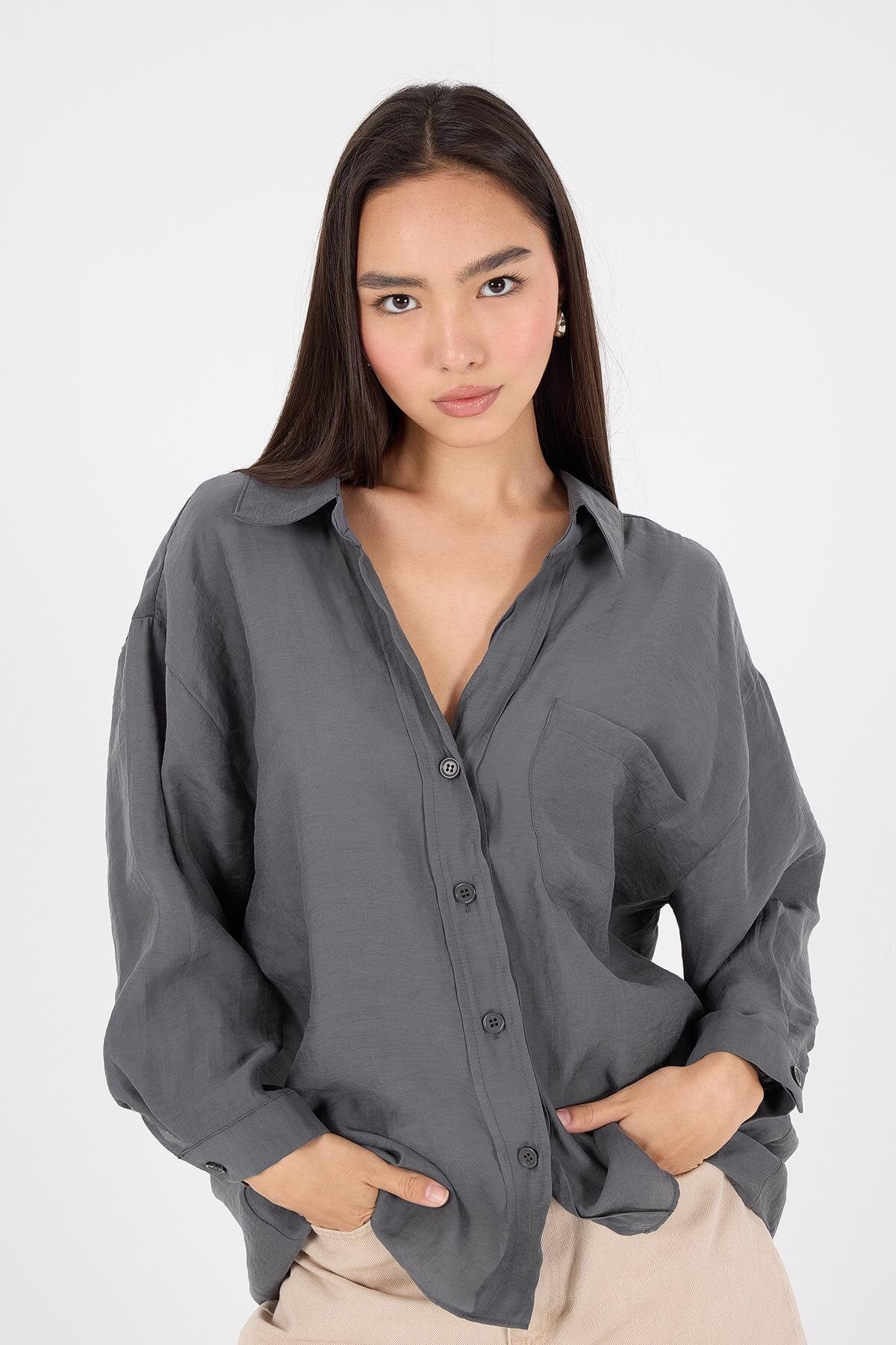 Charcoal_Oversize-Shirt-With-Pocket-Detail-addax
