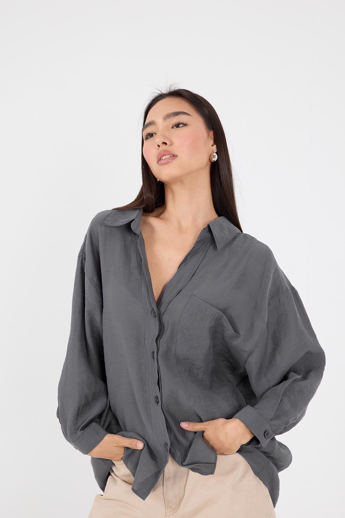Charcoal_Oversize-Shirt-With-Pocket-Detail-addax
