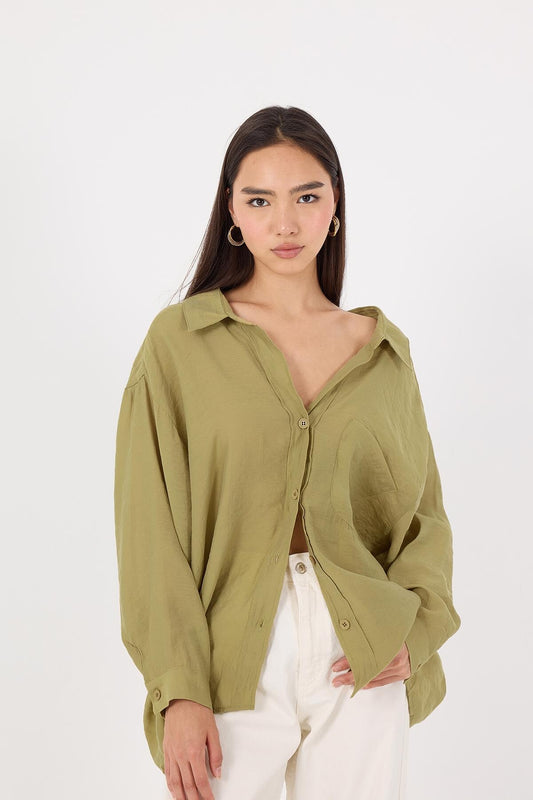 Oil-Green_Oversize-Shirt-With-Pocket-Detail-addax