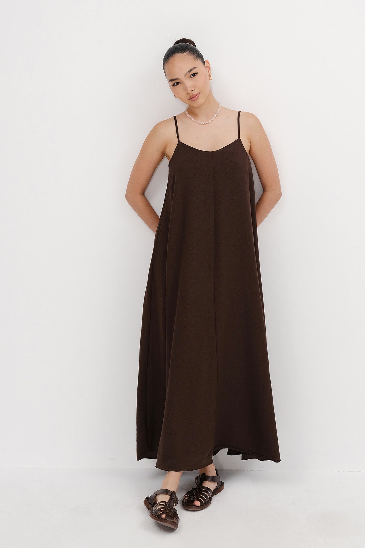 Dark-Brown_V-Neck-Dress-With-Straps-addax