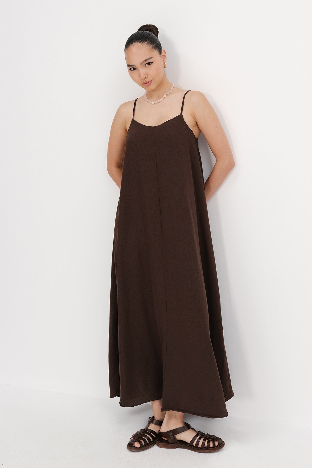 Dark-Brown_V-Neck-Dress-With-Straps-addax