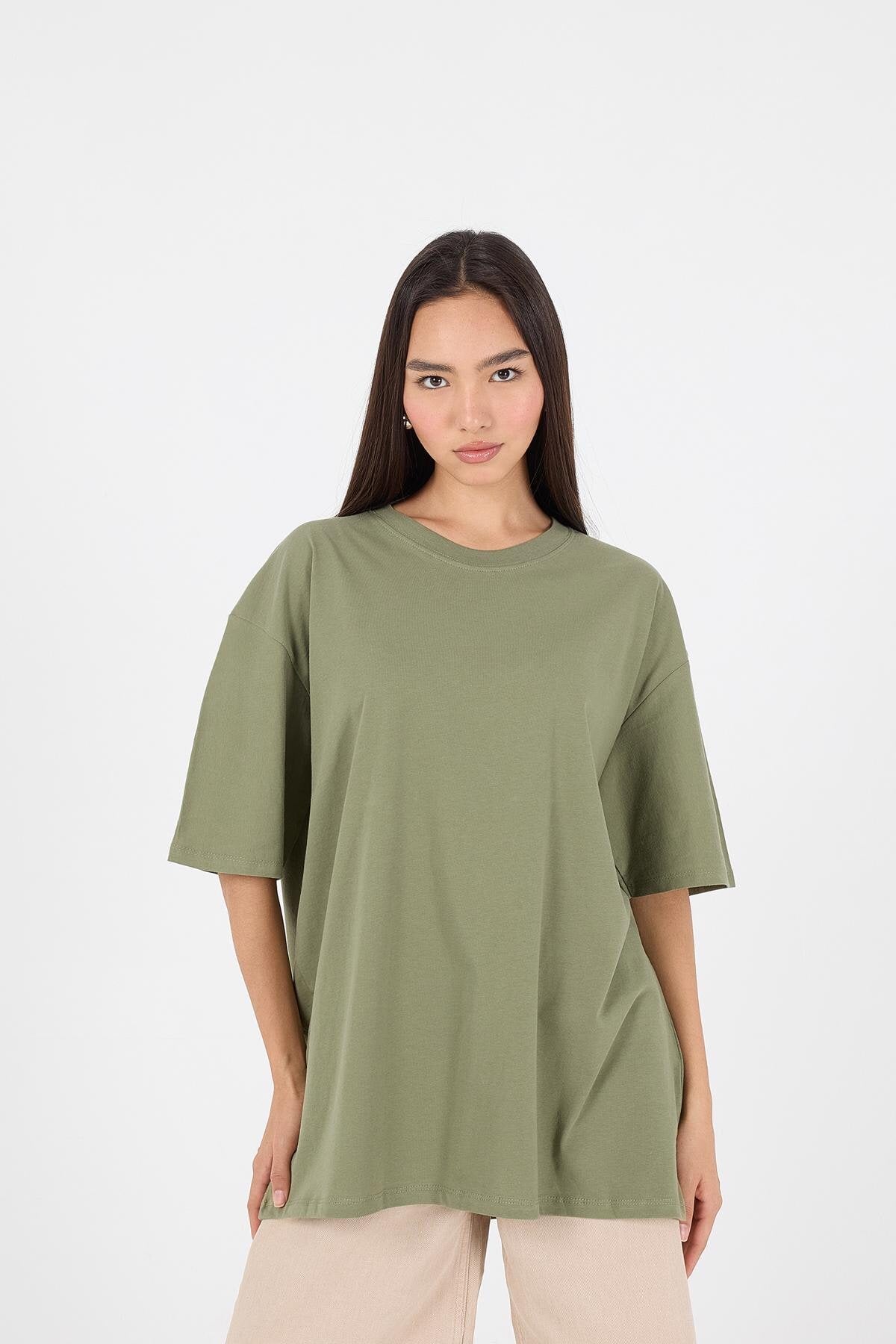 Oil-Green_Basic-T-shirt-With-Round-Neck-addax