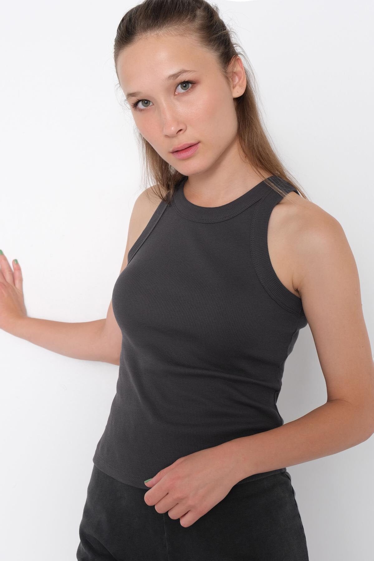 Charcoal_Halter-Neck-Top-With-Ribbed-addax