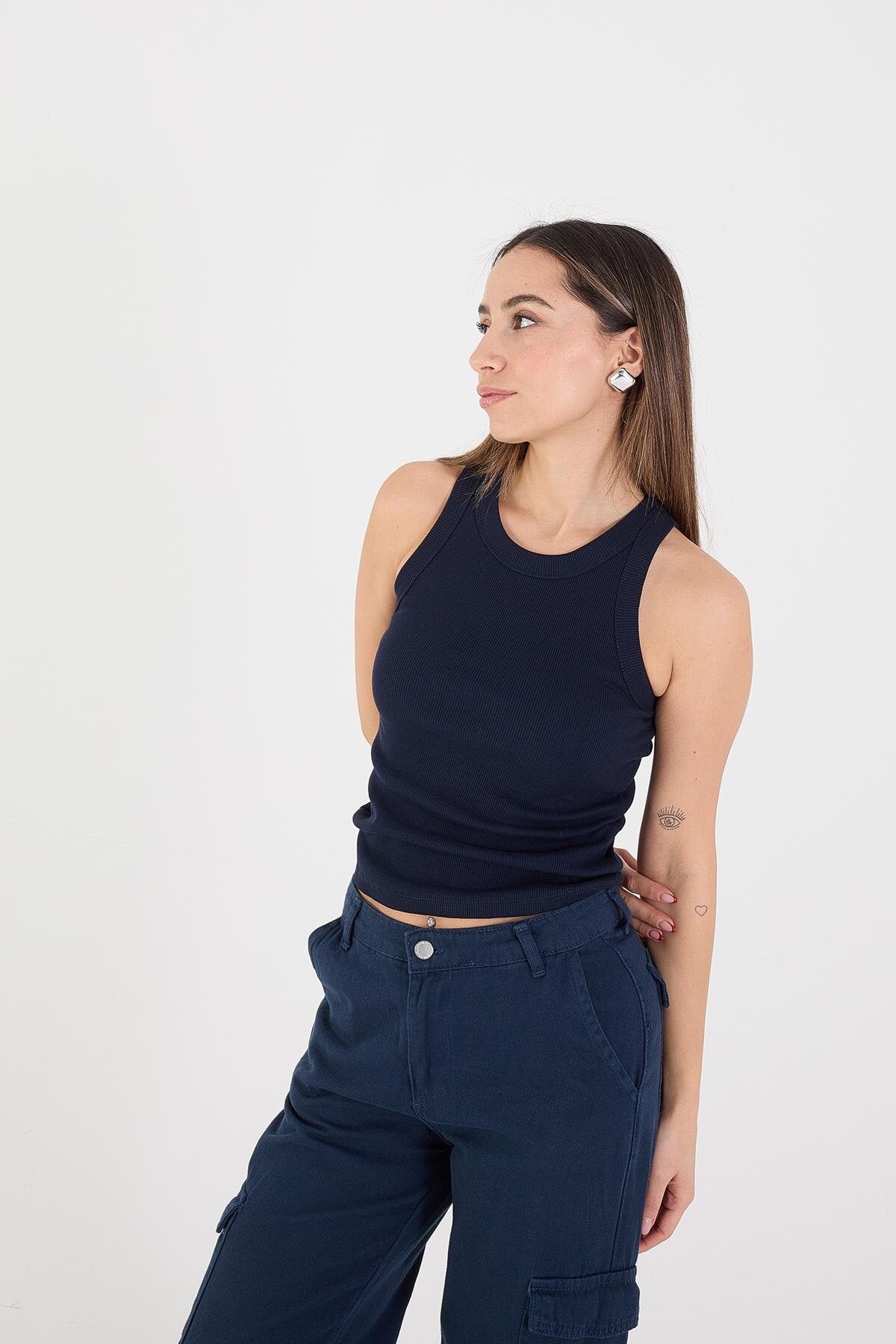 Night-Blue_Halter-Neck-Top-With-Ribbed-addax