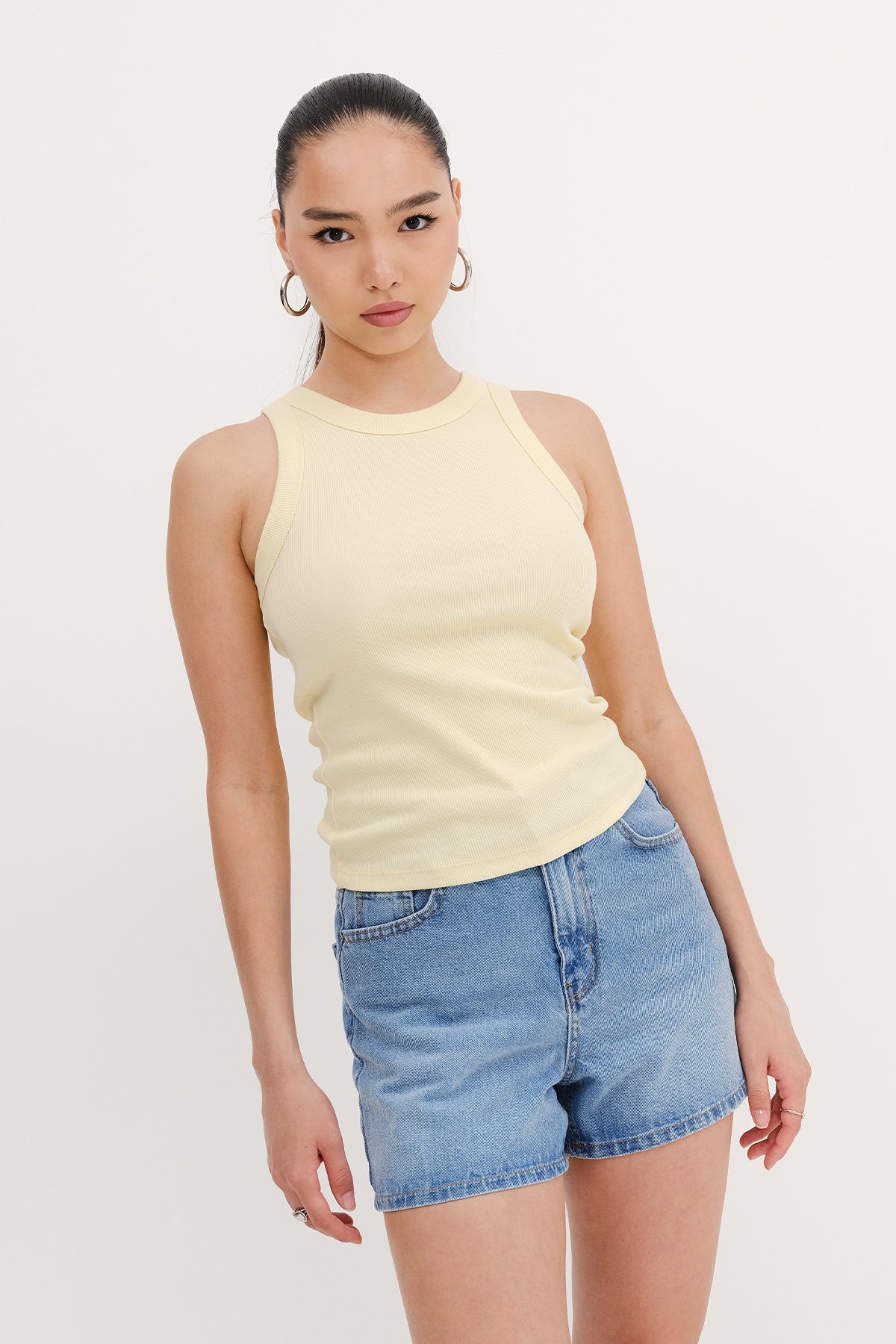 Light-Yellow_Halter-Neck-Top-With-Ribbed-addax
