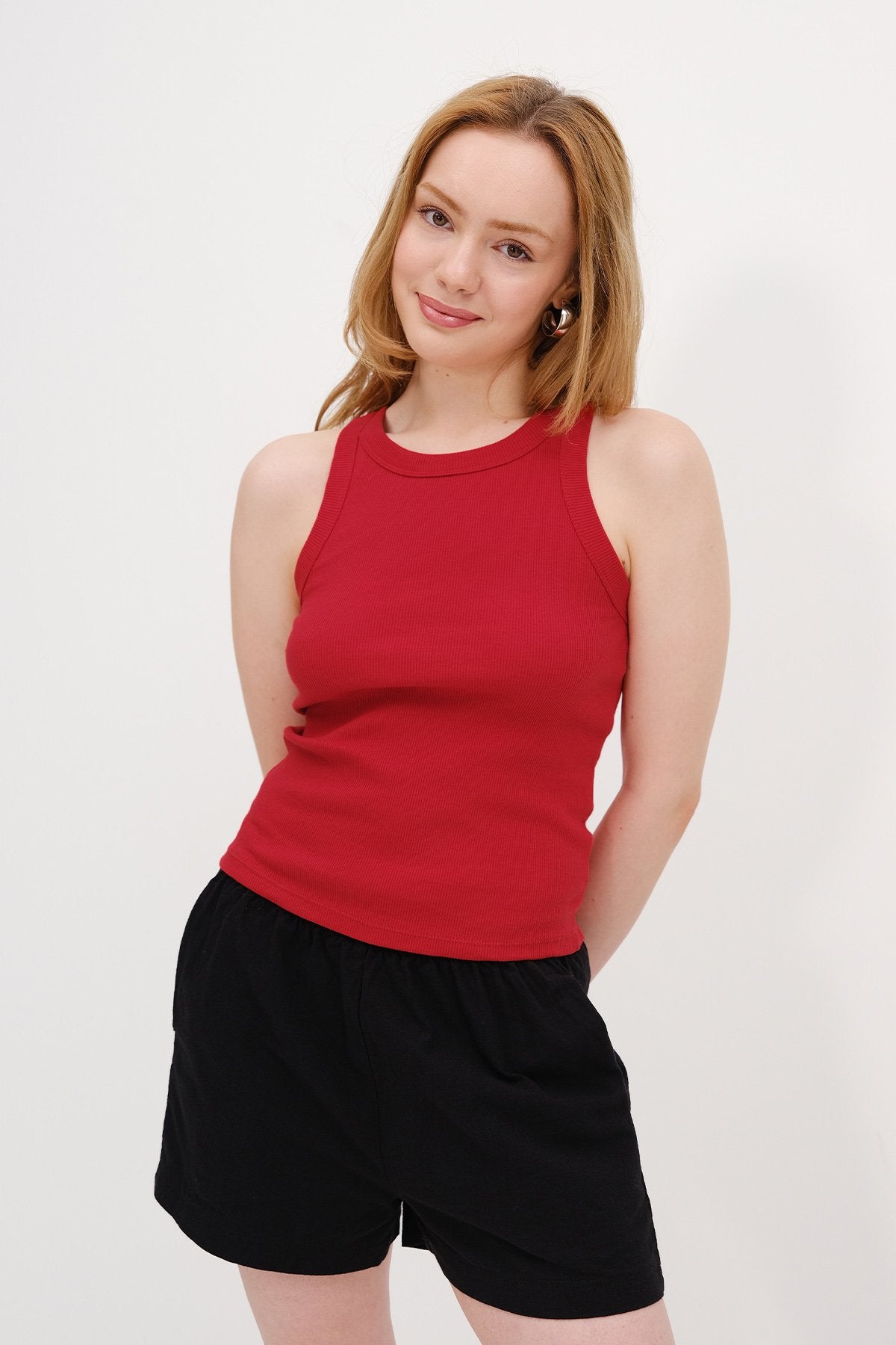 Bright-Red_Halter-Neck-Top-With-Ribbed-addax