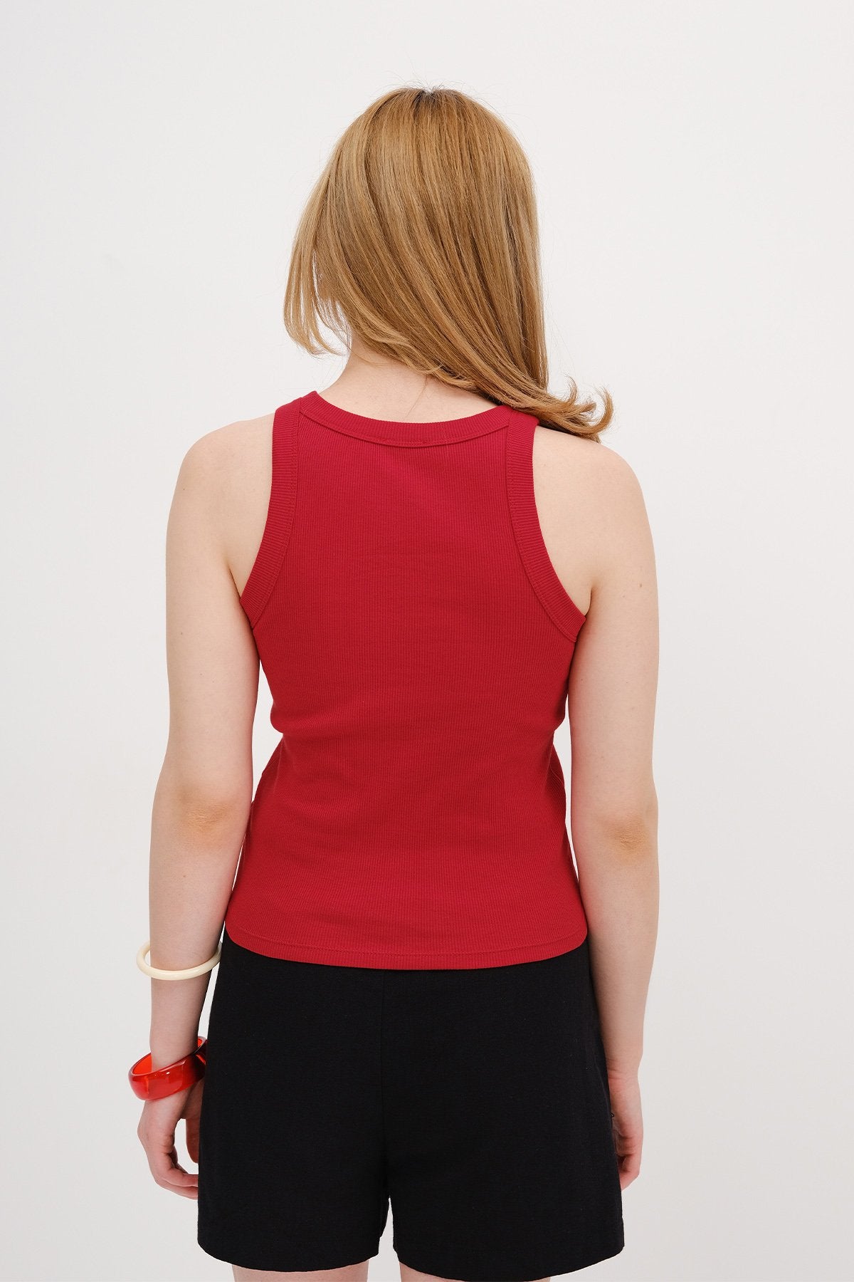 Bright-Red_Halter-Neck-Top-With-Ribbed-addax
