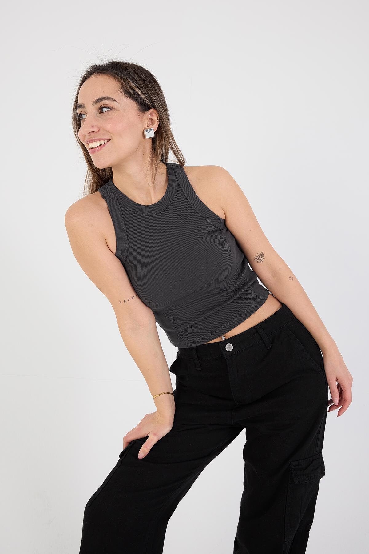 Charcoal_Halter-Neck-Blouse-addax