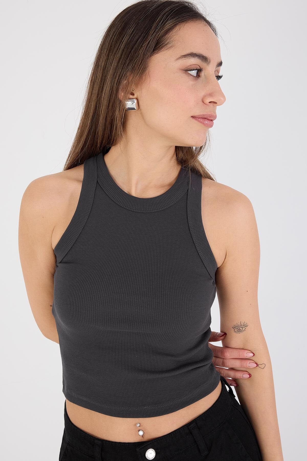 Charcoal_Halter-Neck-Blouse-addax