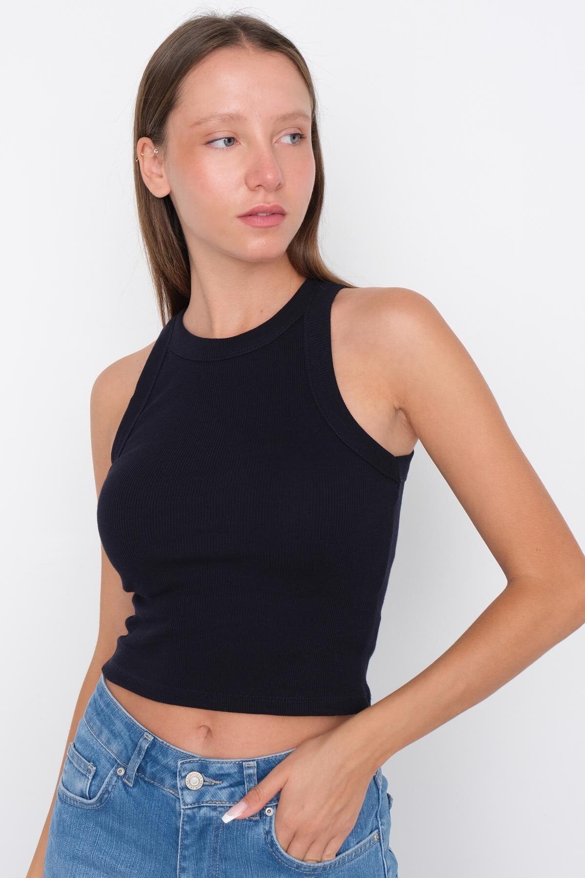 Night-Blue_Halter-Neck-Blouse-addax