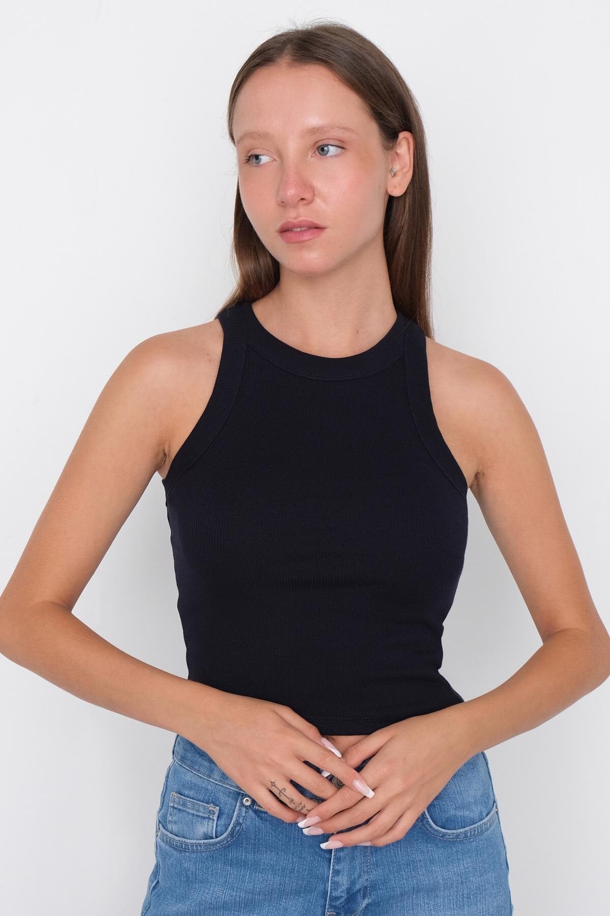 Night-Blue_Halter-Neck-Blouse-addax