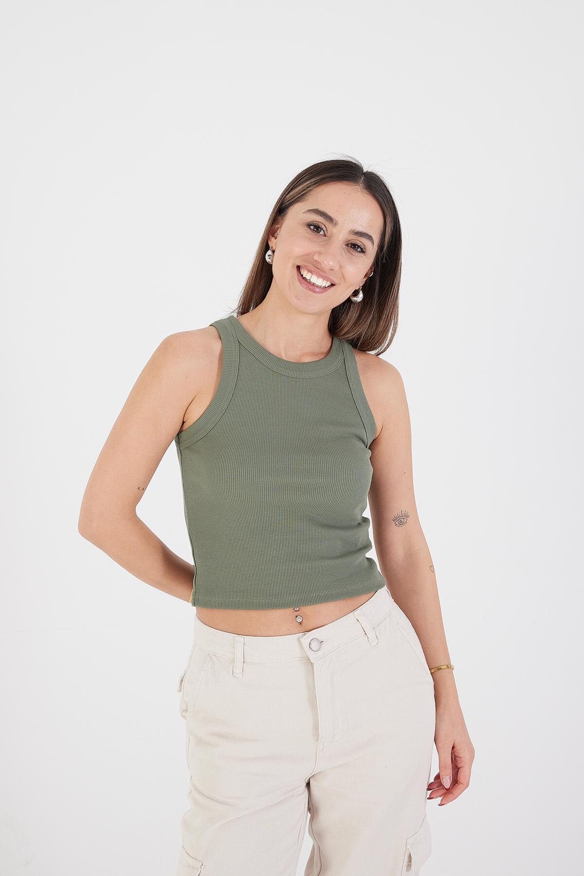 Oil-Green_Halter-Neck-Blouse-addax