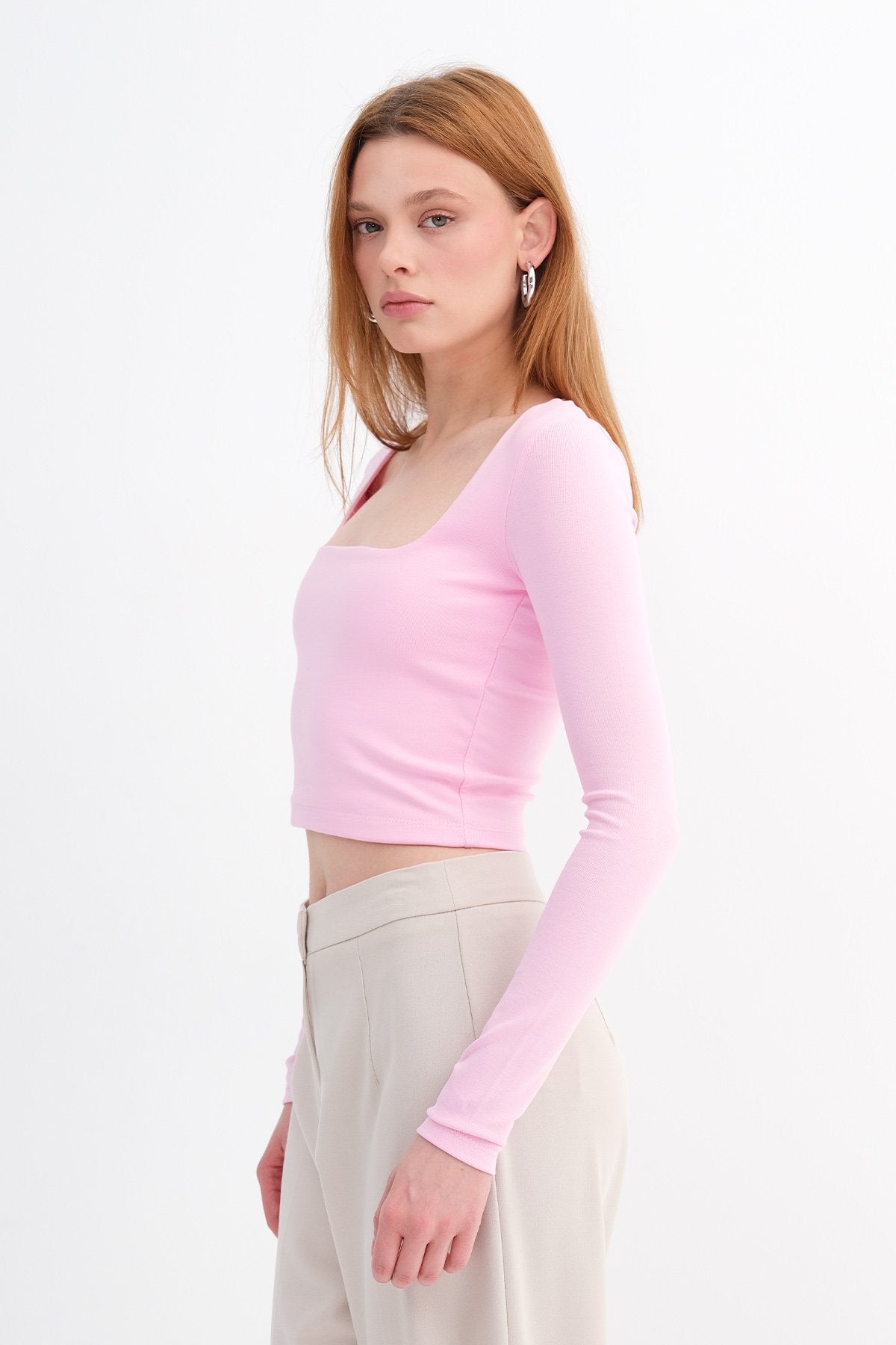 Pink_Square-Neck-Basic-Blouse-With-Long-Sleeve-addax