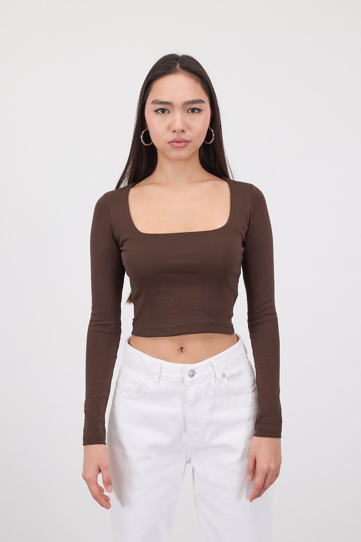 Brown_Square-Neck-Basic-Blouse-With-Long-Sleeve-addax