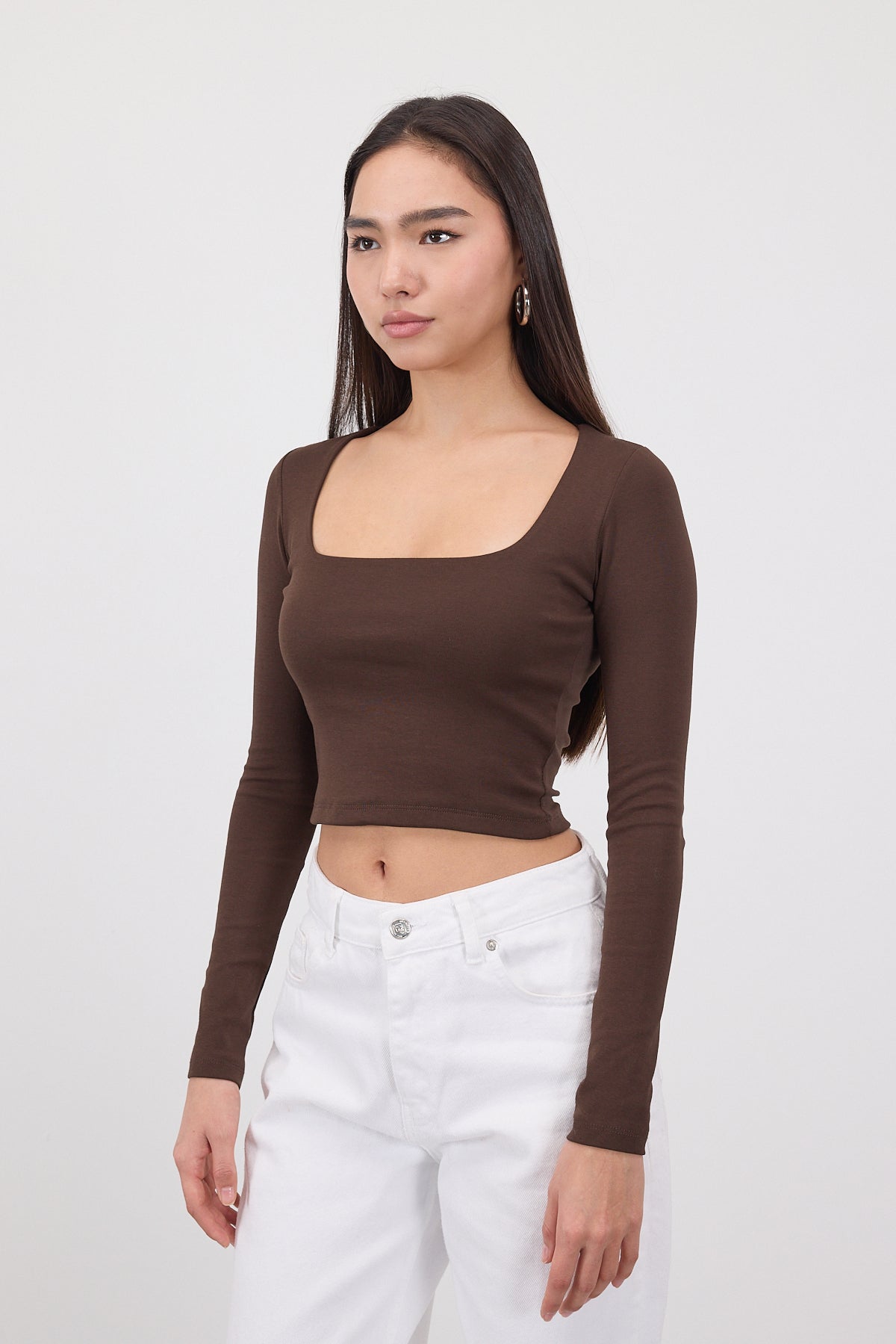 Brown_Square-Neck-Basic-Blouse-With-Long-Sleeve-addax