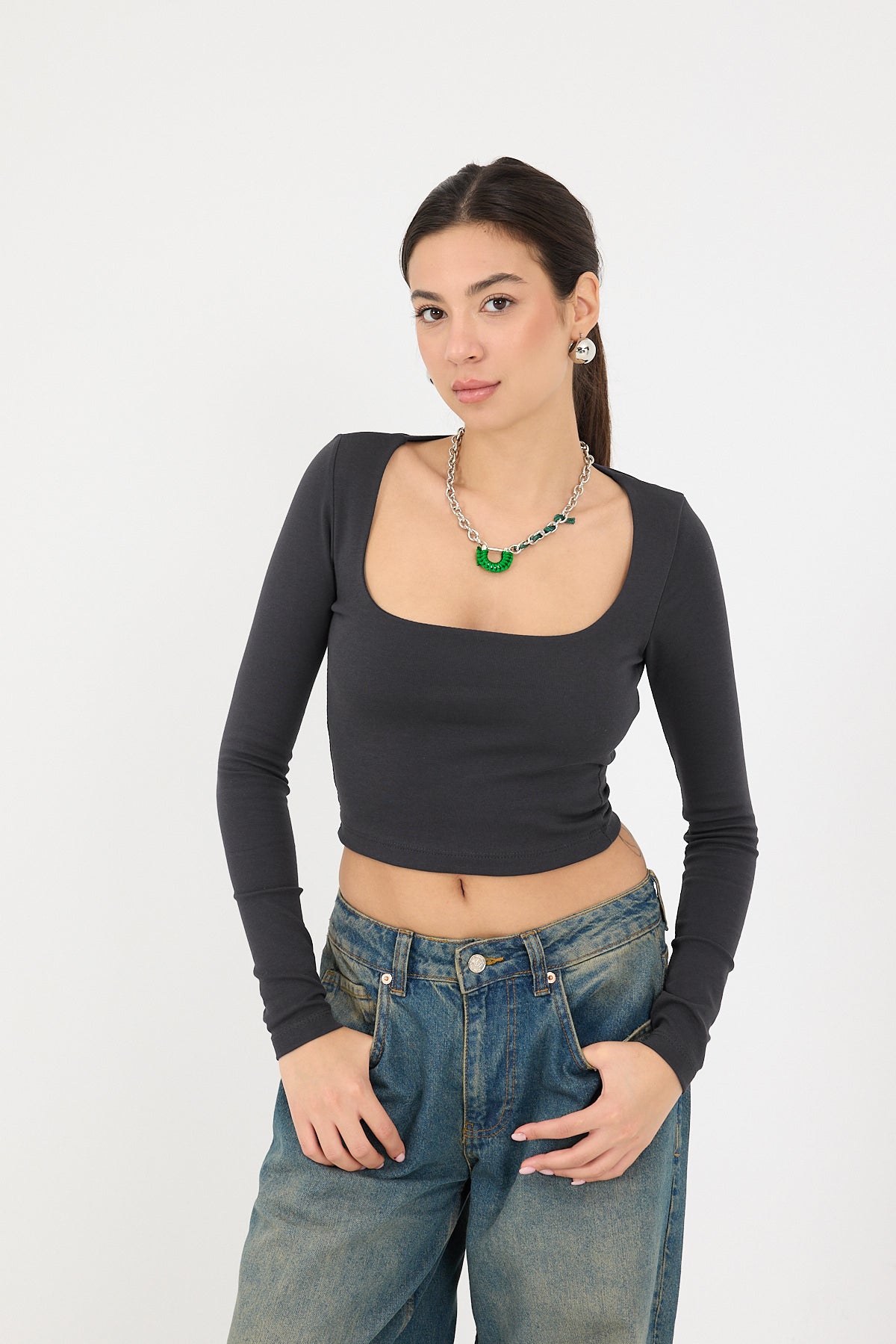 Charcoal_Square-Neck-Basic-Blouse-With-Long-Sleeve-addax