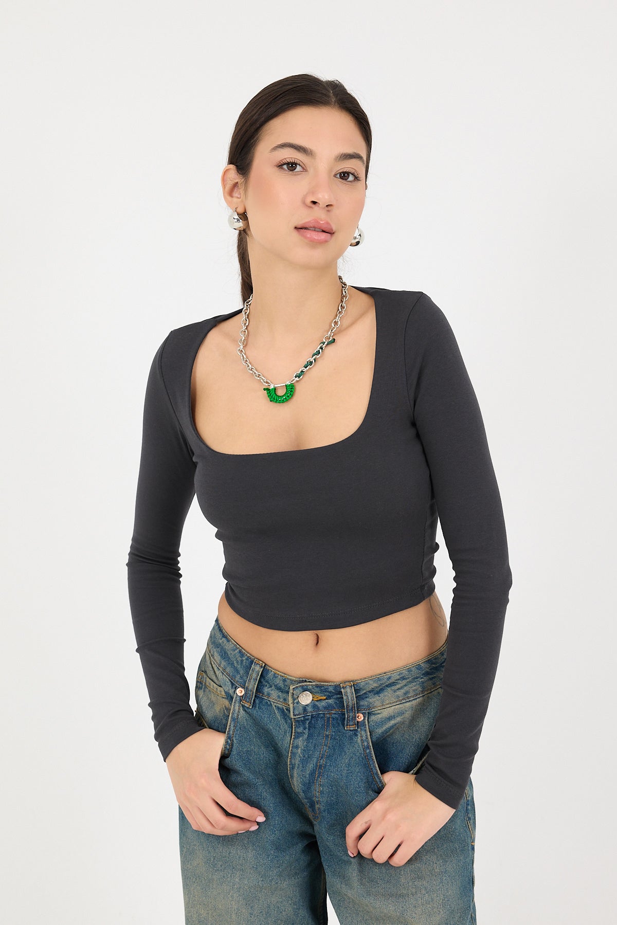 Charcoal_Square-Neck-Basic-Blouse-With-Long-Sleeve-addax