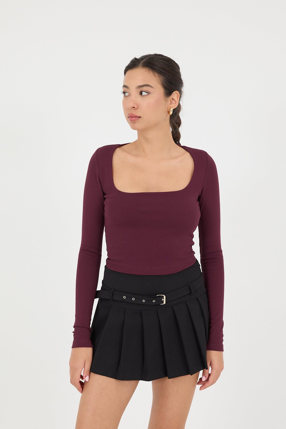 Burgundy_Square-Neck-Basic-Blouse-With-Long-Sleeve-addax
