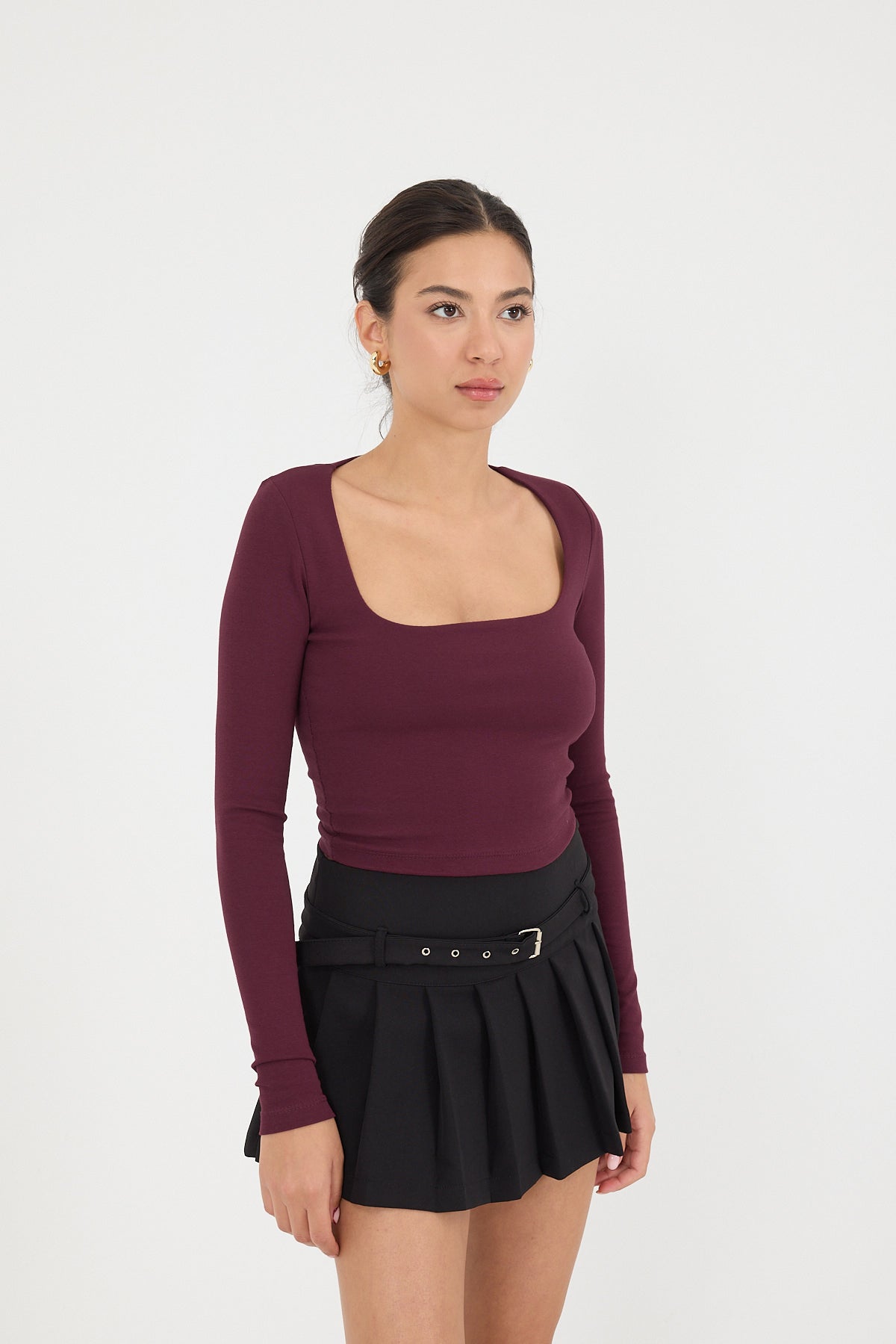 Burgundy_Square-Neck-Basic-Blouse-With-Long-Sleeve-addax