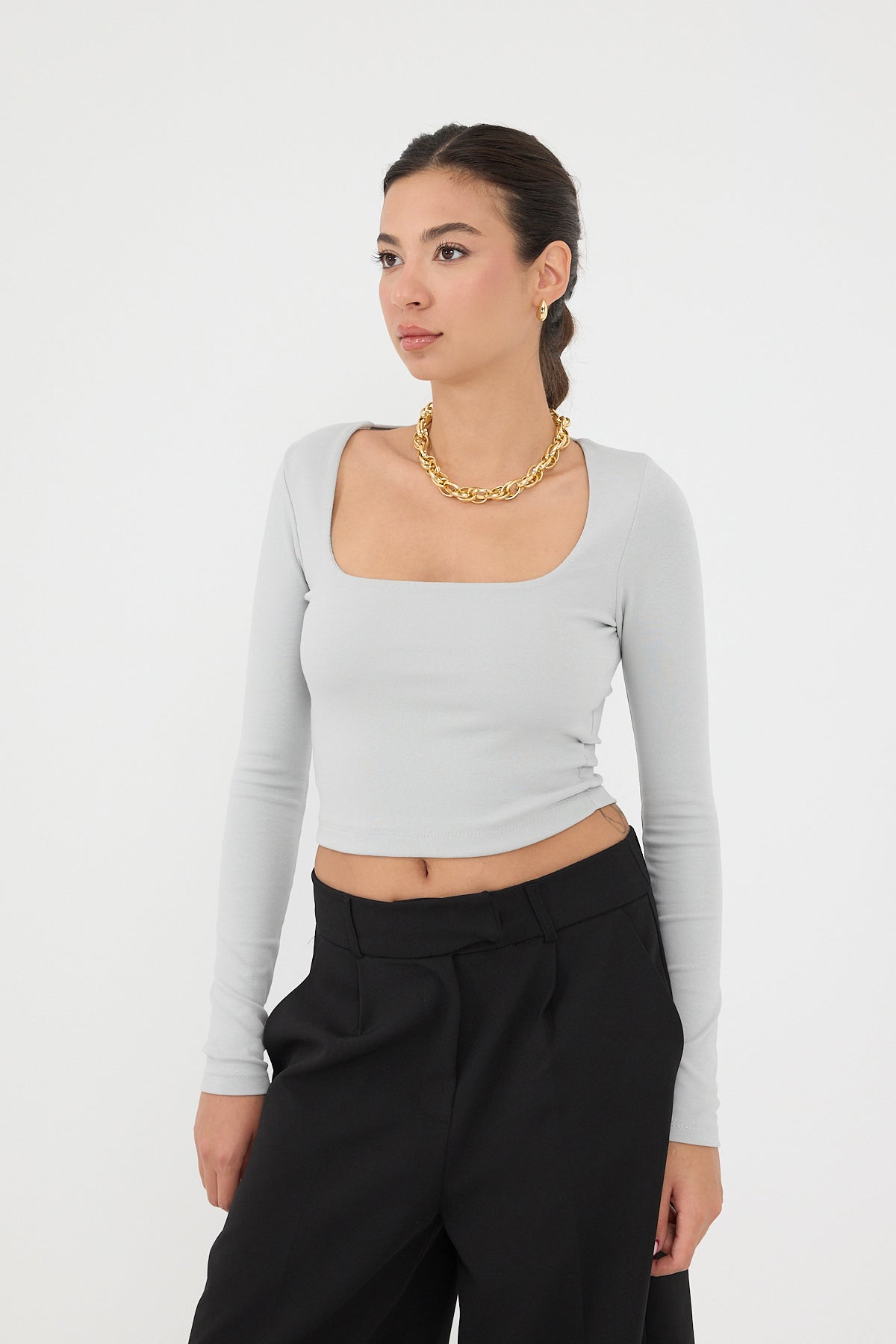 New-Grey_Square-Neck-Basic-Blouse-With-Long-Sleeve-addax