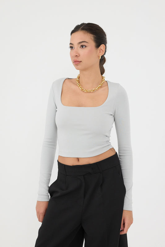 New-Grey_Square-Neck-Basic-Blouse-With-Long-Sleeve-addax