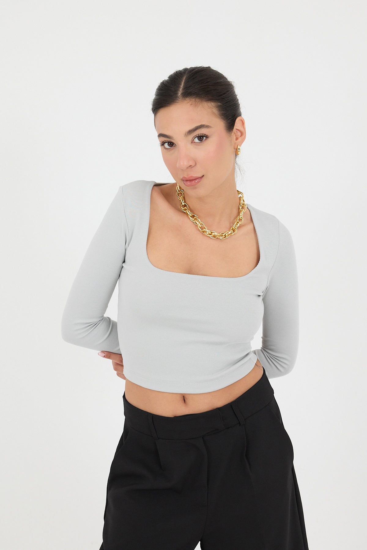 New-Grey_Square-Neck-Basic-Blouse-With-Long-Sleeve-addax